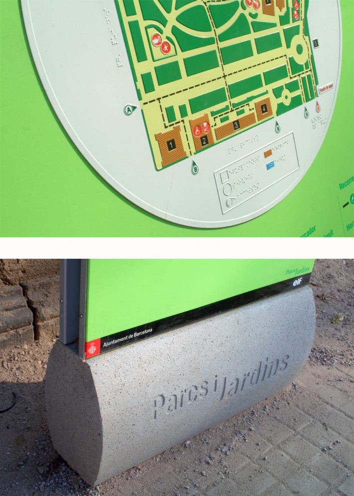 Retolació, rotulación, signposting, Parcs i Jardins, Parques y jardines, Urban parks, Barcelona, invidents, invidentes, blind peersons, Braille